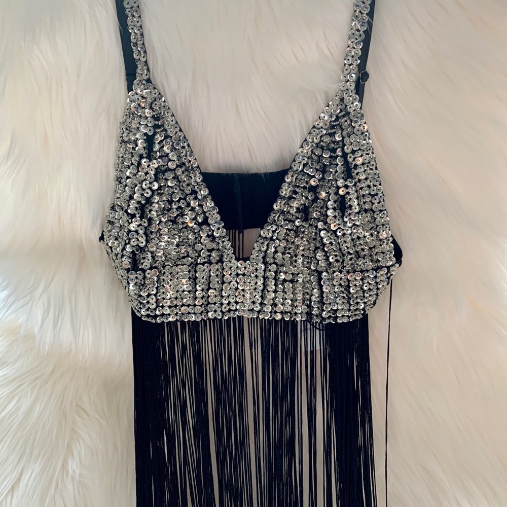 Fashion Nova Silver Sequin Fringe Swim Coverup